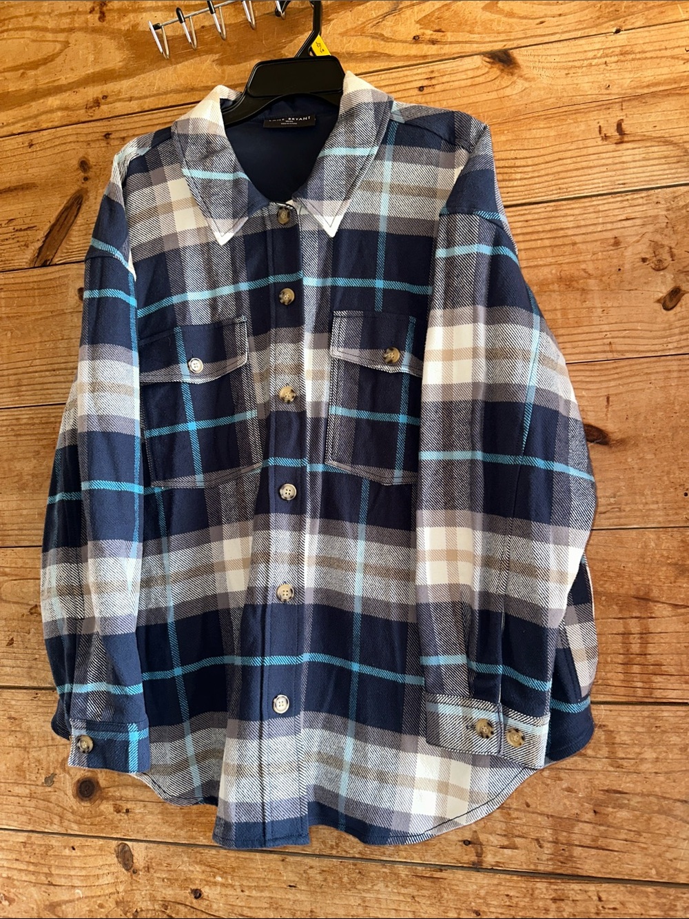 Lane Bryant Navy and Light Blue Plaid Button-Down Shacket